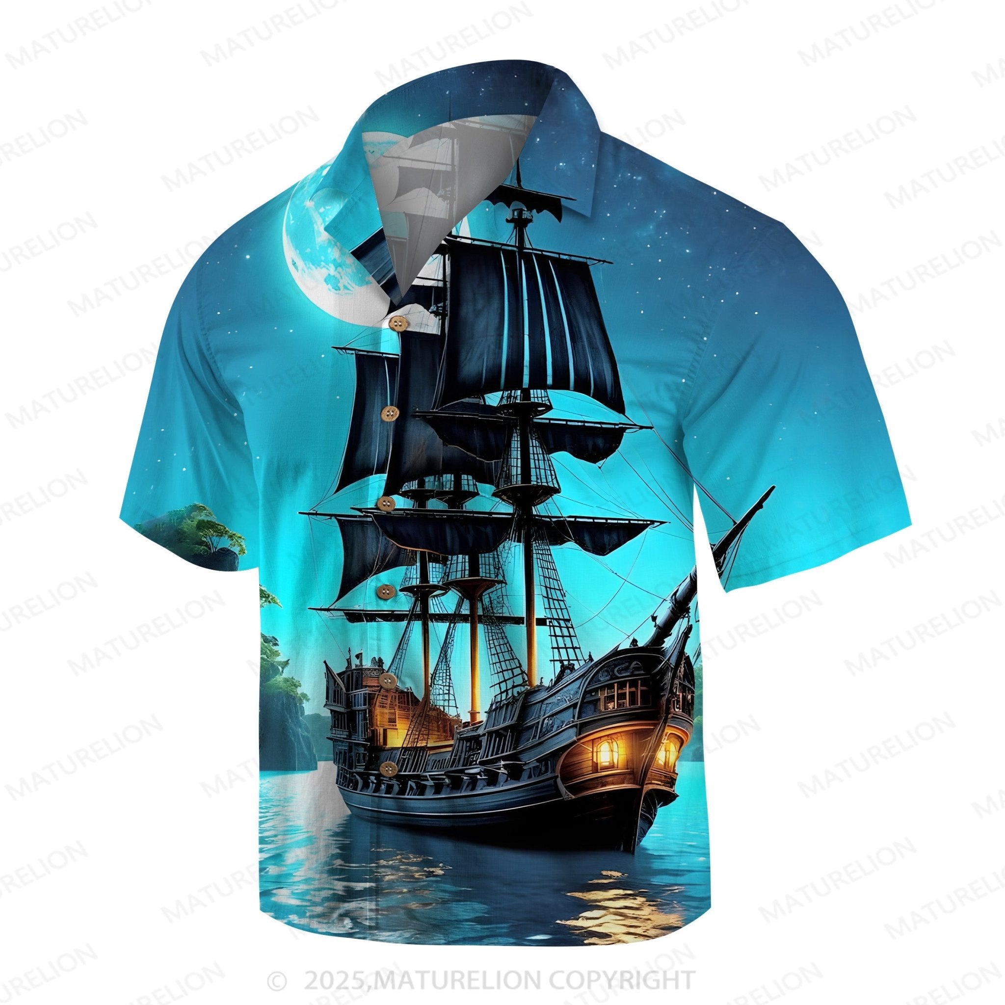 Maturelion Men's Aloha Shirts Boat Pocket Short Sleeve Shirt