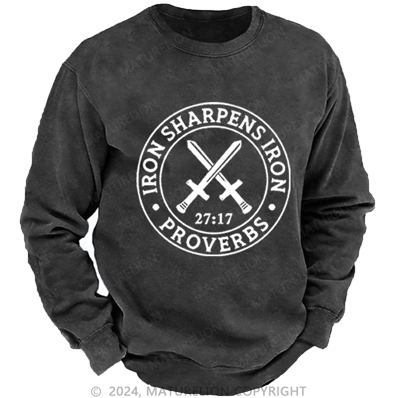 Maturelion Men's Sweatshirts Iron Sharpens Iron Washed Sweatshirts