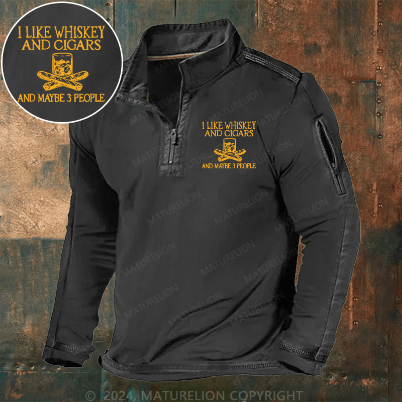 Maturelion Men's Henley Shirt I like Whiskey And Cigars And Maybe 3 People Henley Shirt