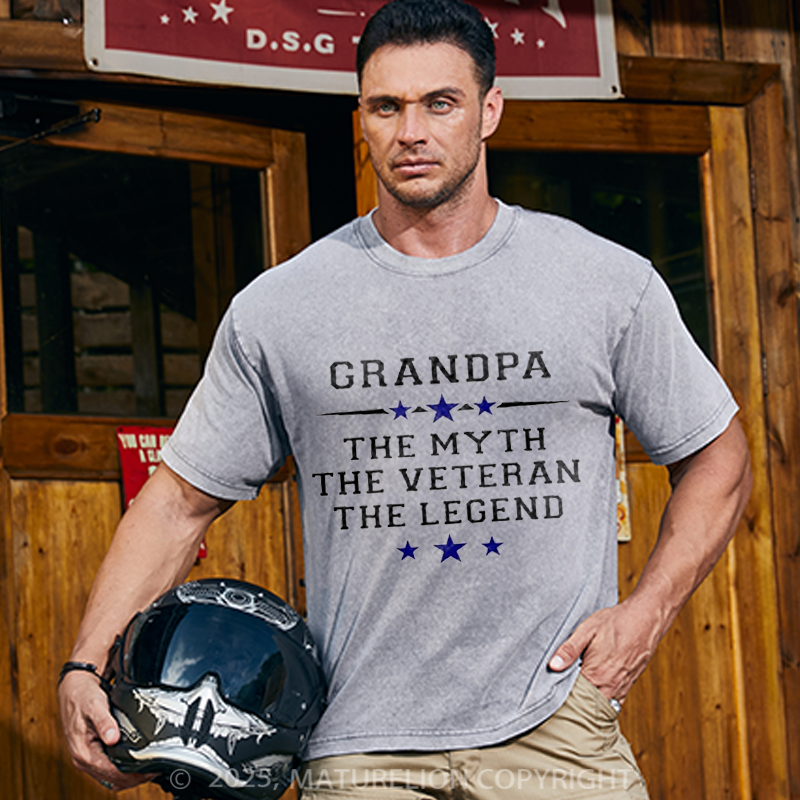 Maturelion Men's T-shirt Grandpa the Myth the Veteran the Legend Cotton T-shirt
