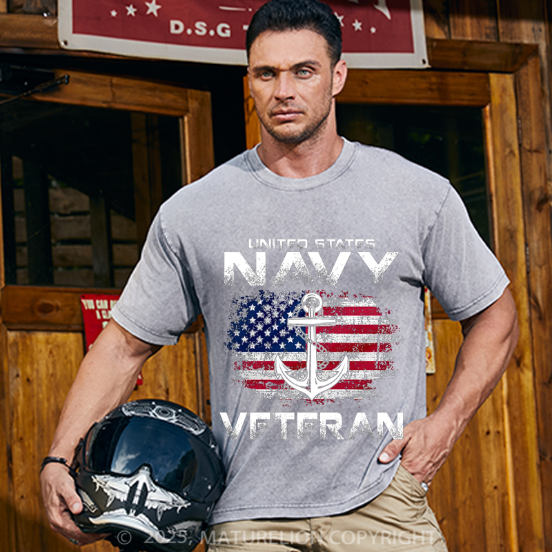 Maturelion Men's T-shirt Navy Veteran USA Flag Shirt Cotton T-shirt