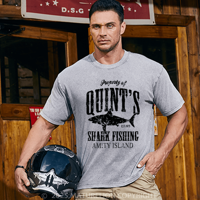 Maturelion Men's T-Shirt Quints Shark Fishing Amity Island Essential Cotton T-Shirt