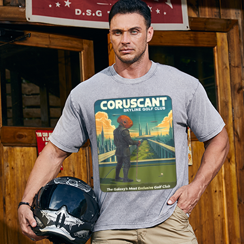 Maturelion Men's T-Shirt Coruscant Skyline Golf Club Cotton T-Shirt