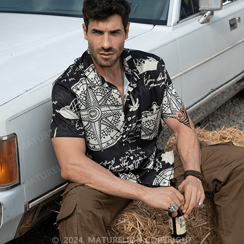 Maturelion Sailboat Compass Marine 3d Print Retro Men's Hawaiian Shirt
