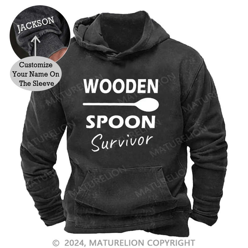Maturelion Wooden Spoon Survivor Men's DTG Printing Washed Custom Hoodie