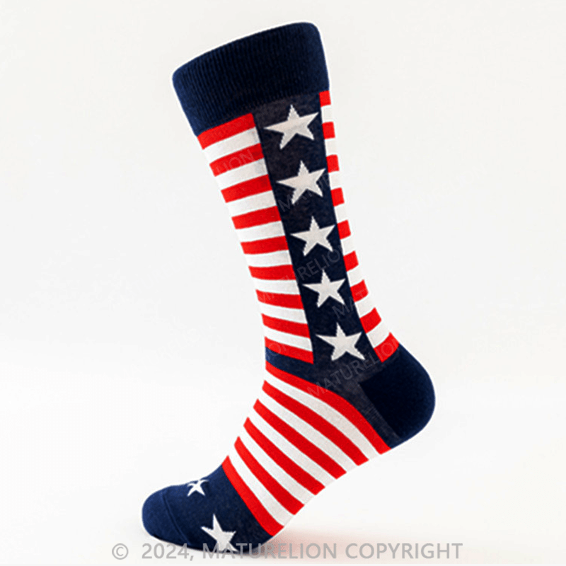 Maturelion American Flag Socks Men Patriotic Bald Eagle USA Stars Stripes Novelty Socks