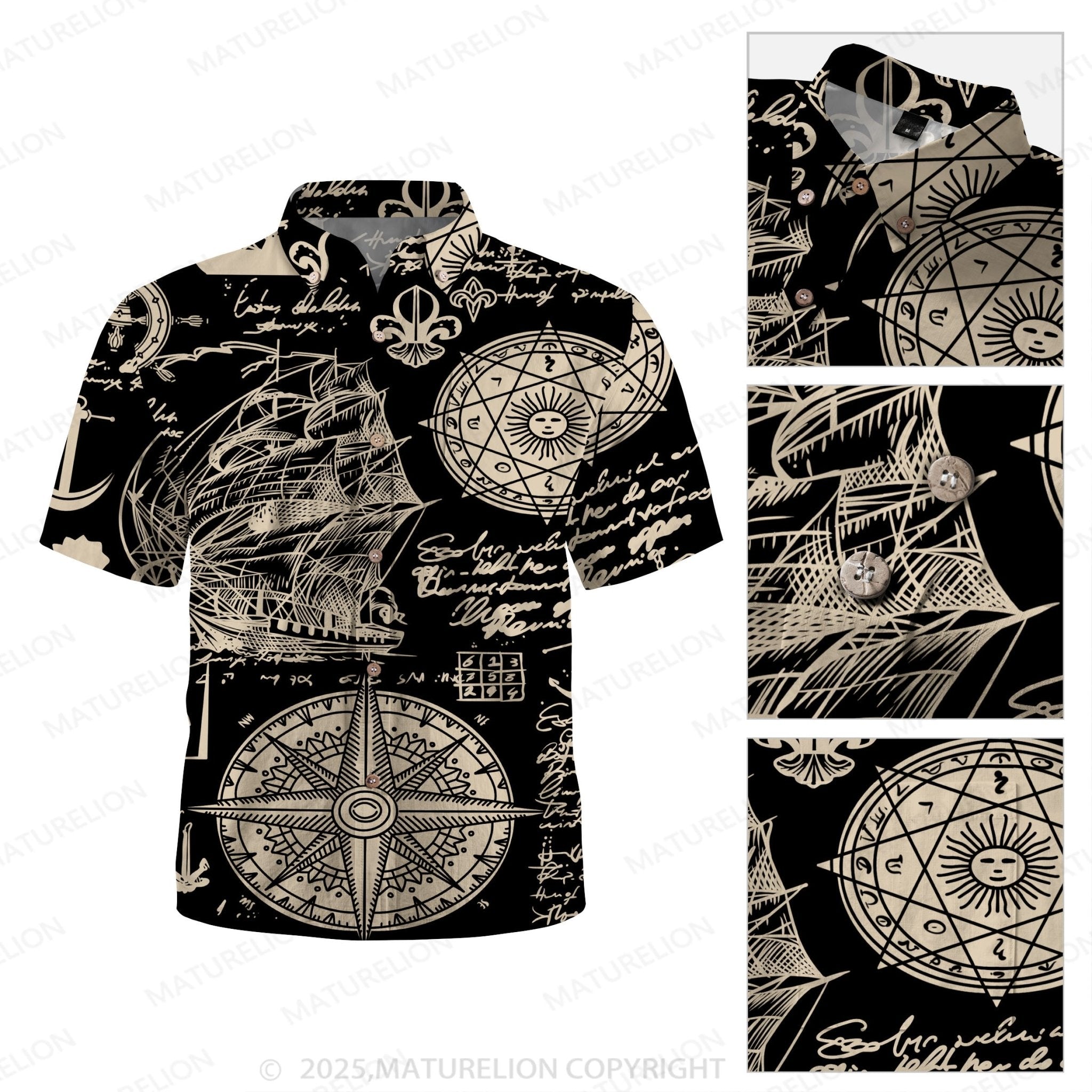 Maturelion Sailboat Compass Marine 3d Print Retro Men's Hawaiian Shirt