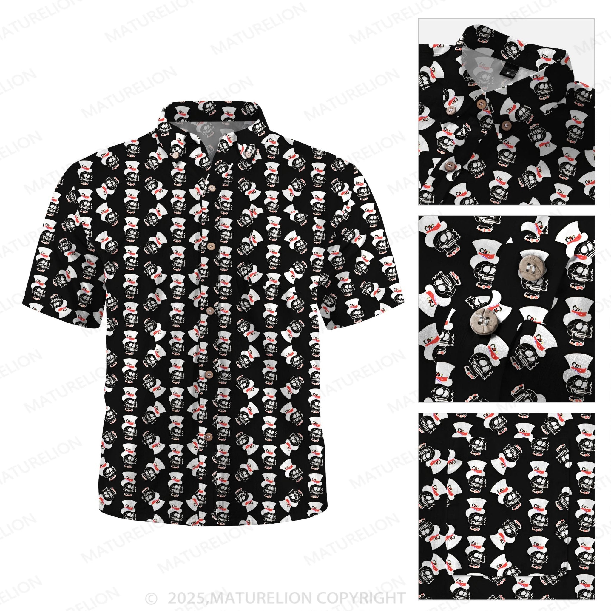 Maturelion Men's Hawaiian Shirt Vintage Skull Hawaiian Shirt