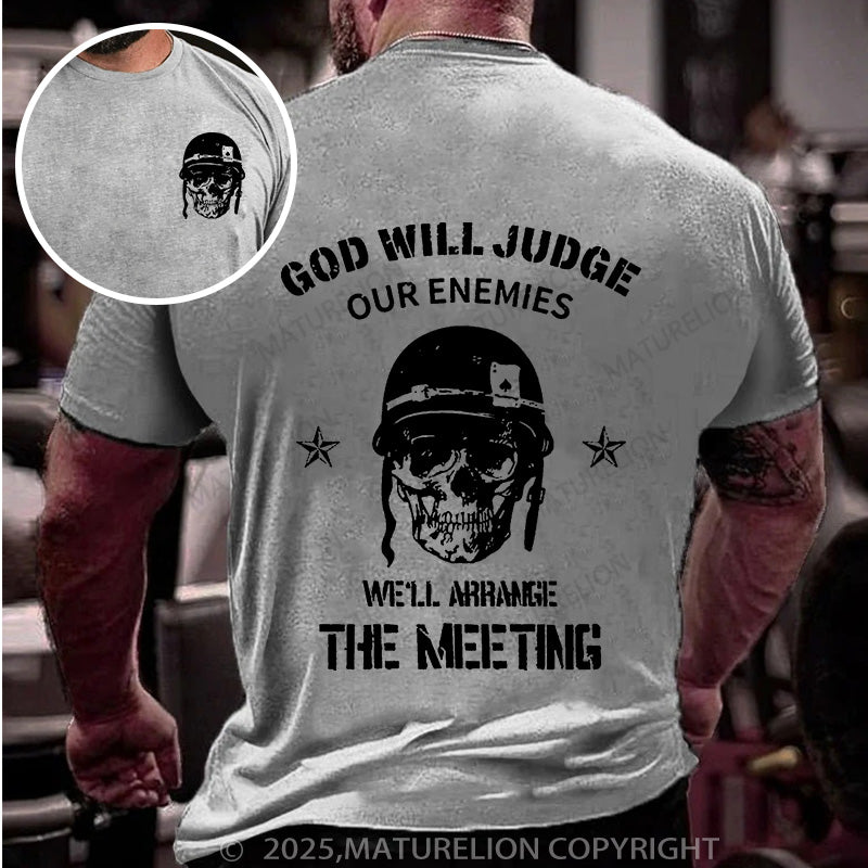 Maturelion Men's T-shirt God Will Judge Our Enemies Graphic Skull Cotton T-shirt