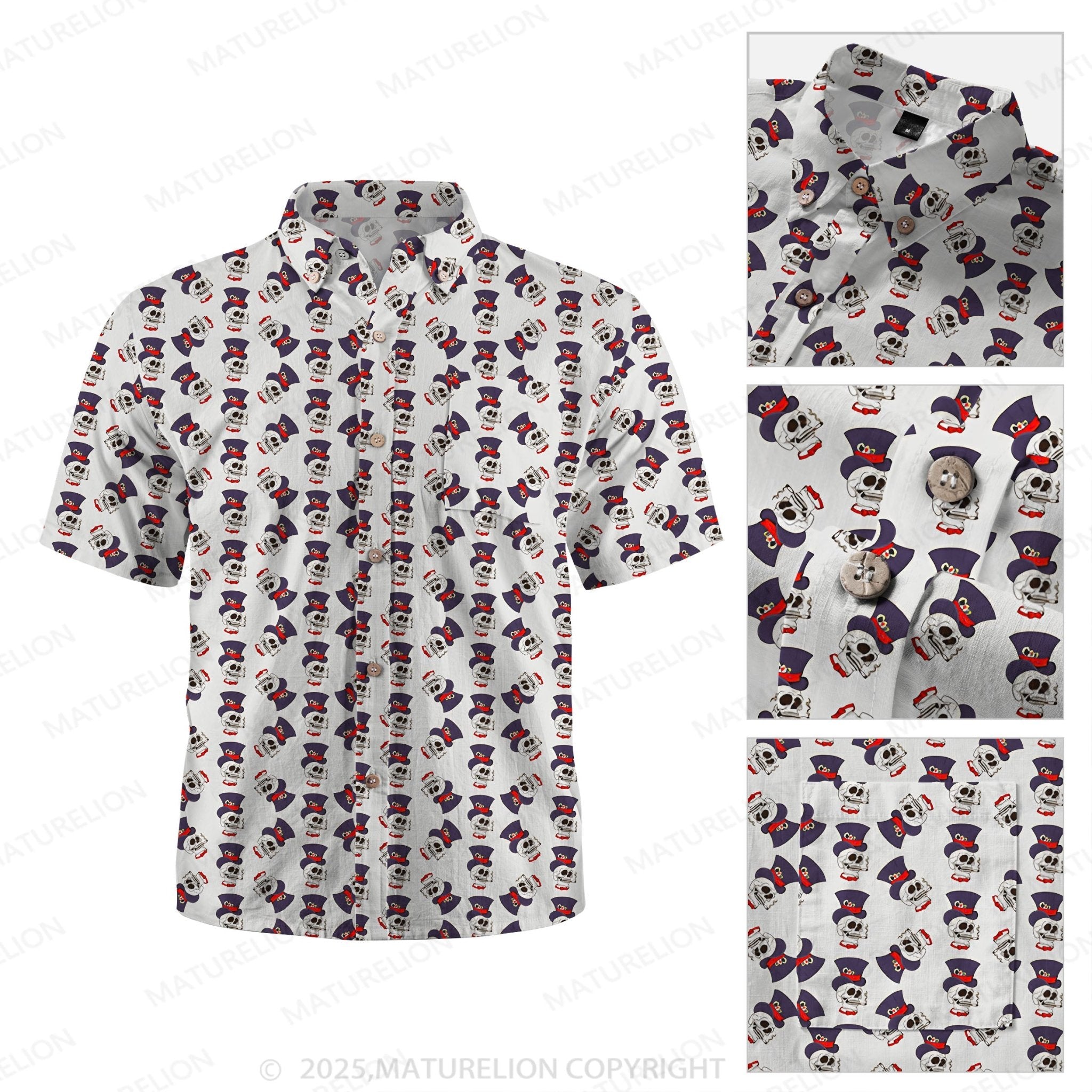 Maturelion Men's Hawaiian Shirt Vintage Skull Hawaiian Shirt