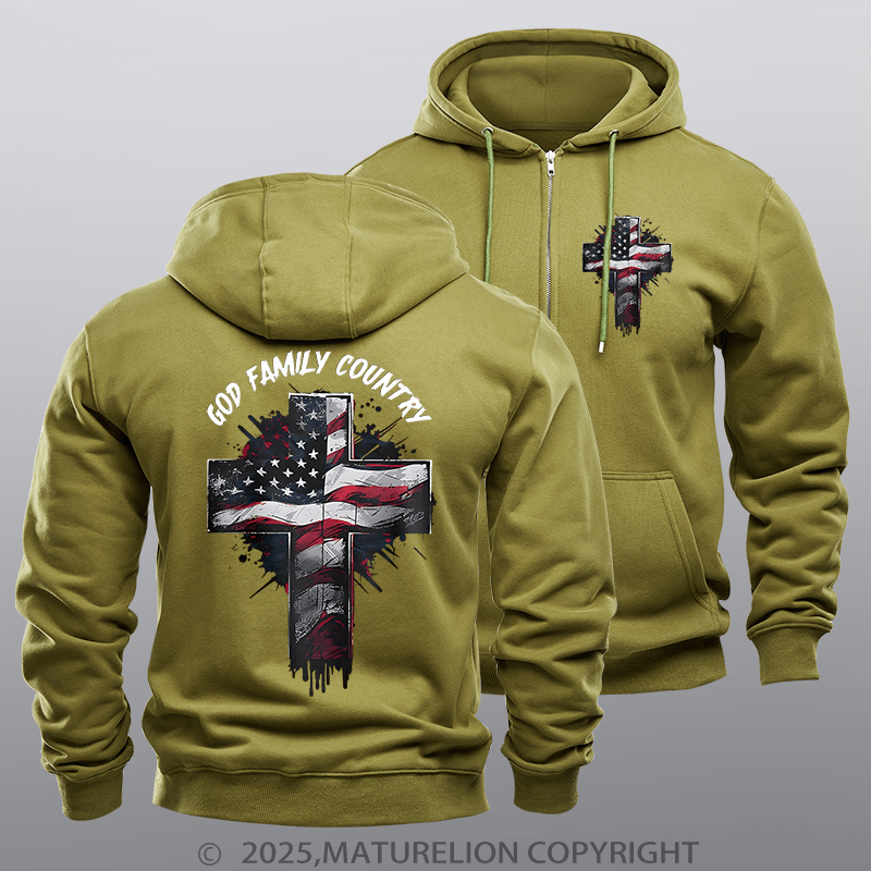 Maturelion Men's Hoodie God Family Country Zipper Hoodie