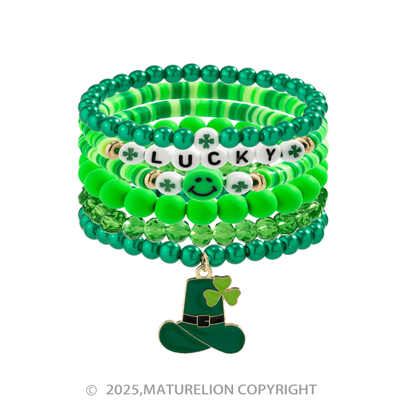 Maturelion St Patrick's Bracelet Lucky Shamrock Plastic Bead Bracelet