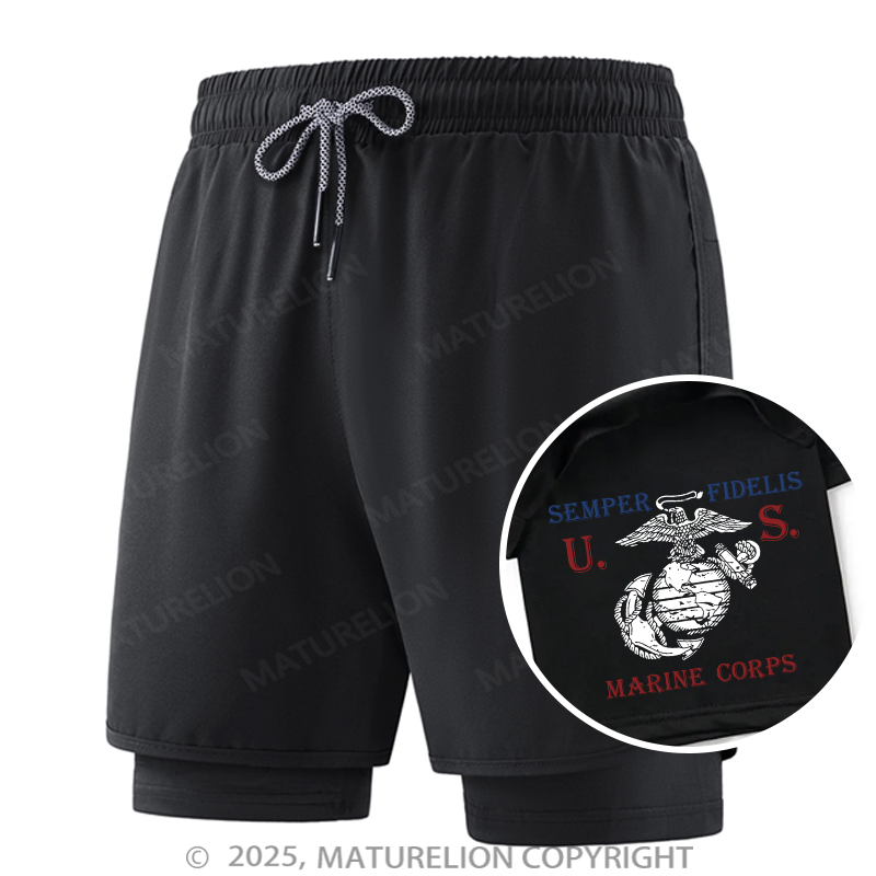 Maturelion Men's Short USMC Semper Fidelis Double Layer Short