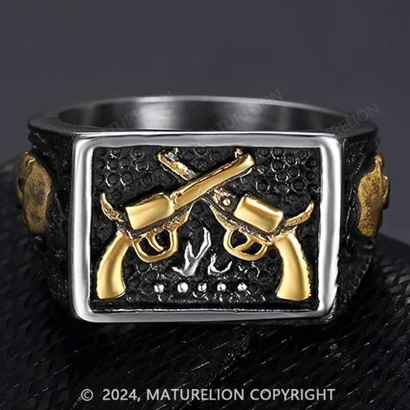 Maturelion Jude Jewelers Stainless Steel Gun Military Milita Army Western Cowboy Signet Style Biker Ring