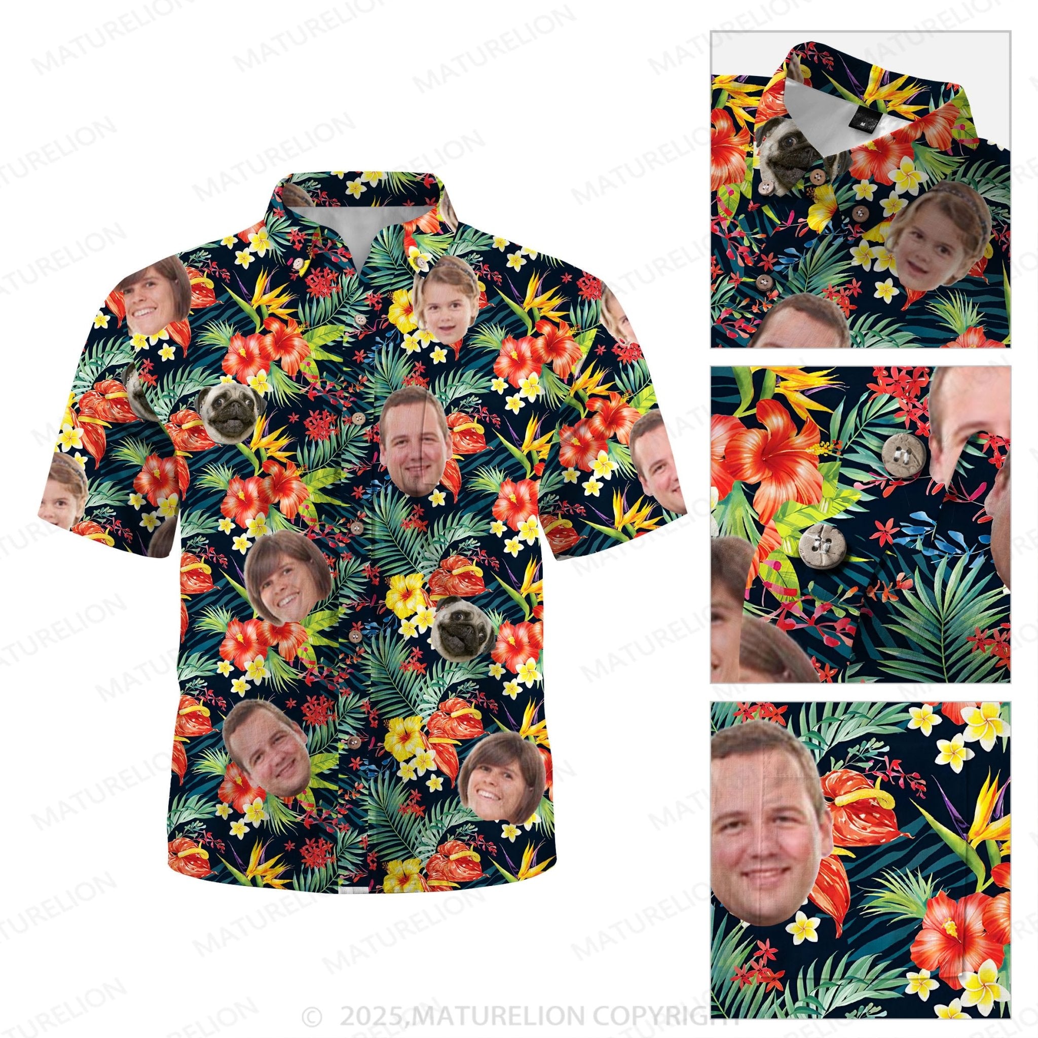 Maturelion Aloha Shirts Hawaiian Shirt with Your Custom Face Print Hawaiian Shirt