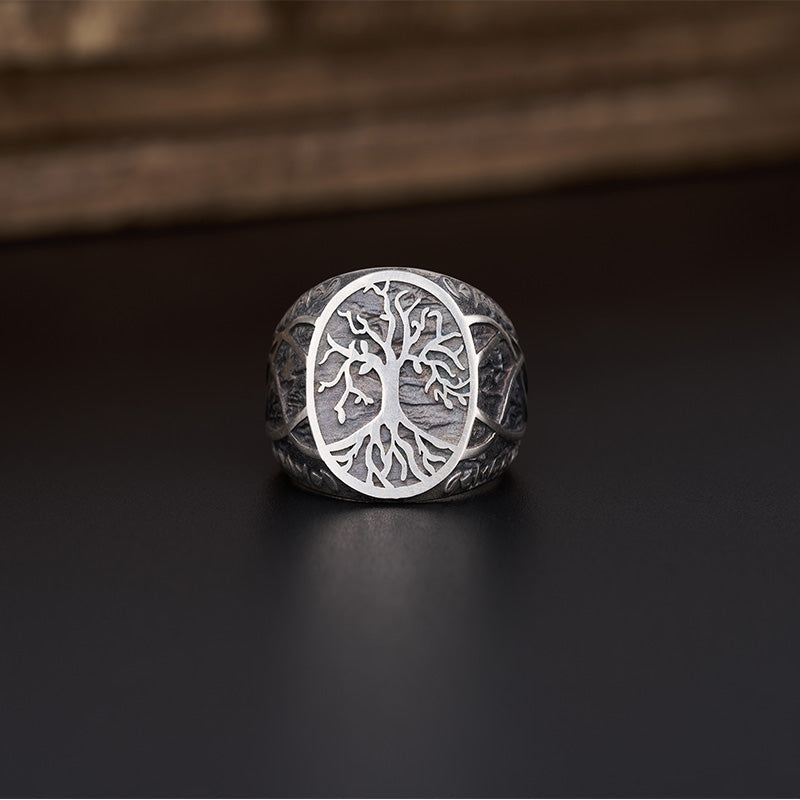 Matuerlion Vintage Ancient Tree of Life Silver Ring