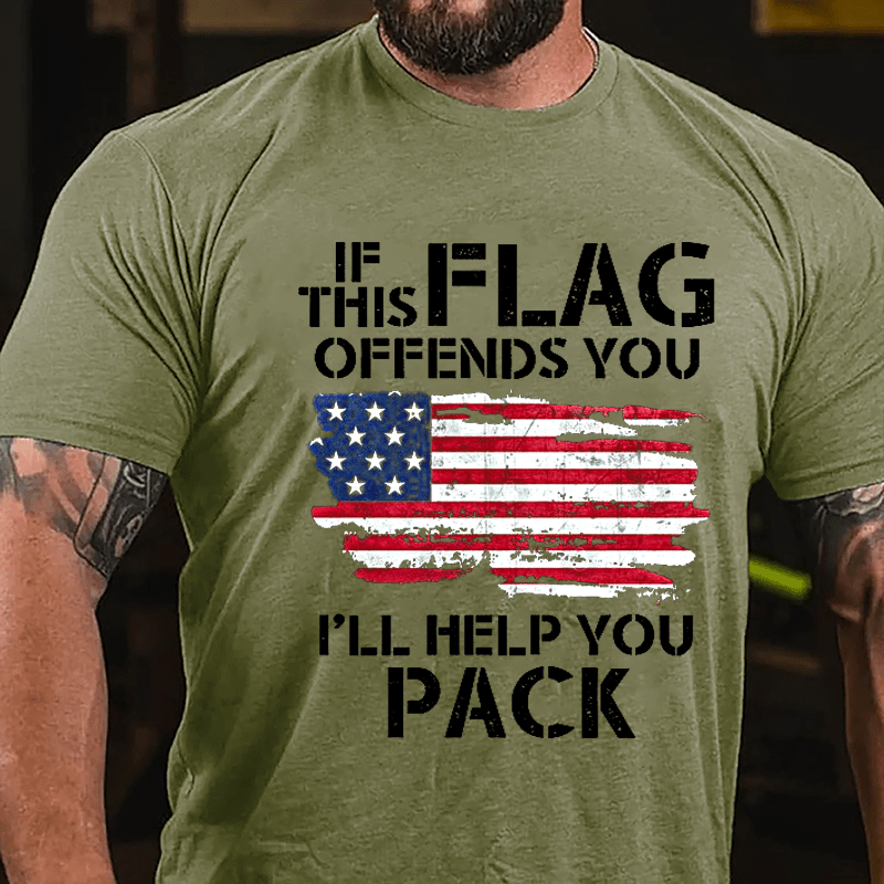 If This Flag Offends You I'll Help You Pack USA Flag Cotton T-shirt (Free Customization)