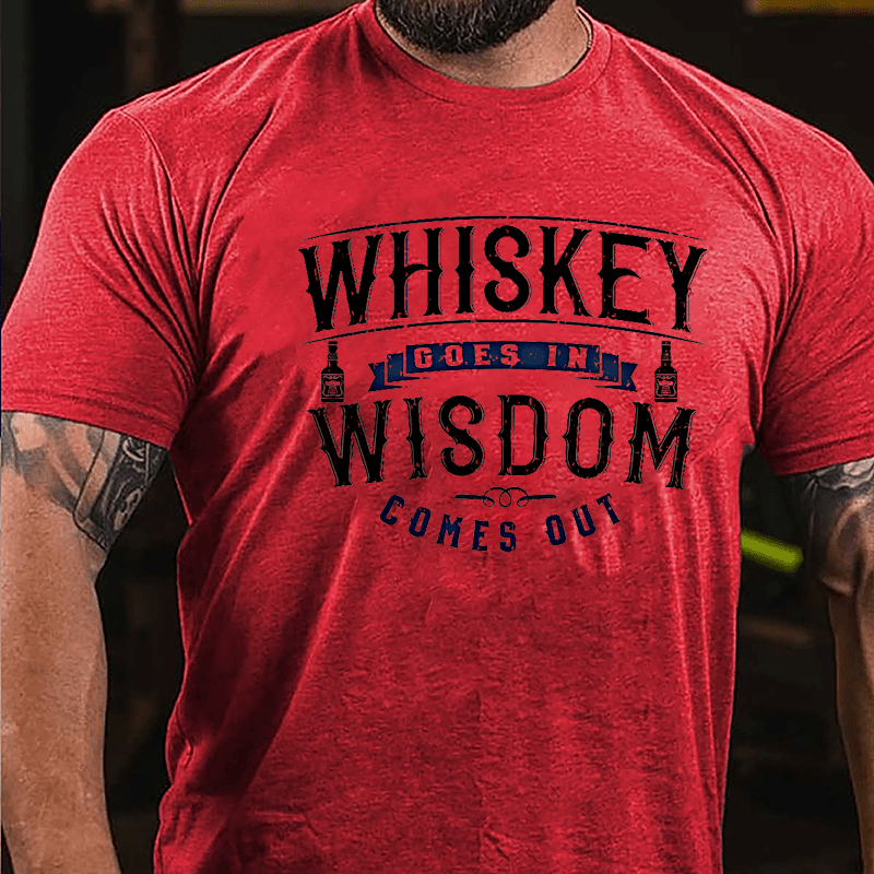 Whiskey Goes In Wisdom Comes Out Men's Drinking Cotton T-shirt (Free Customization)