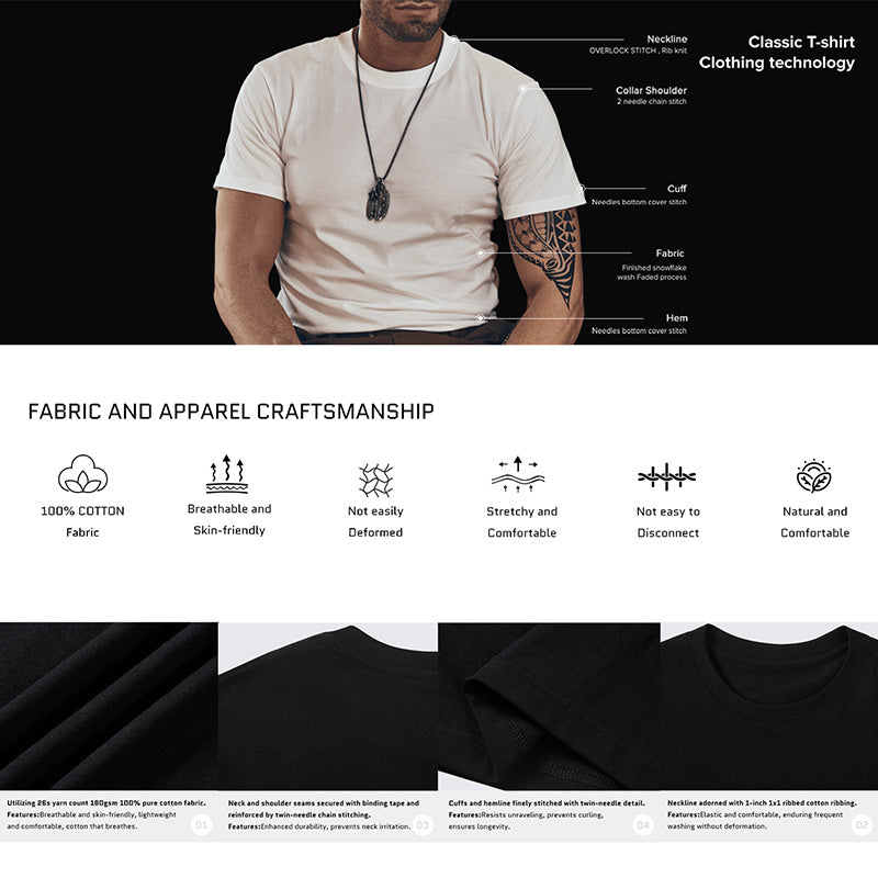 Maturelion Men's T-shirt American Forged Cotton T-shirt