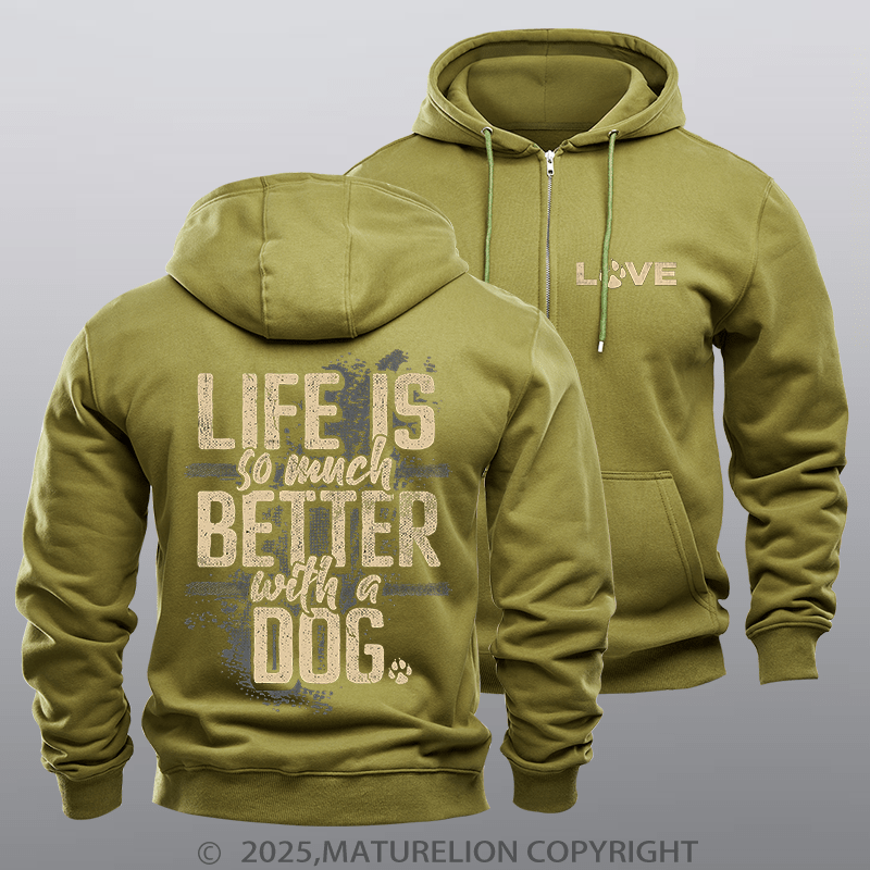 Maturelion Men's Hoodie The Love Of Dogs Zipper Hoodie