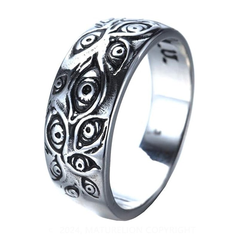 Maturelion Men's Vintage Stainless Steel Engraved Eye of God Ring Black Gold Silver Tone