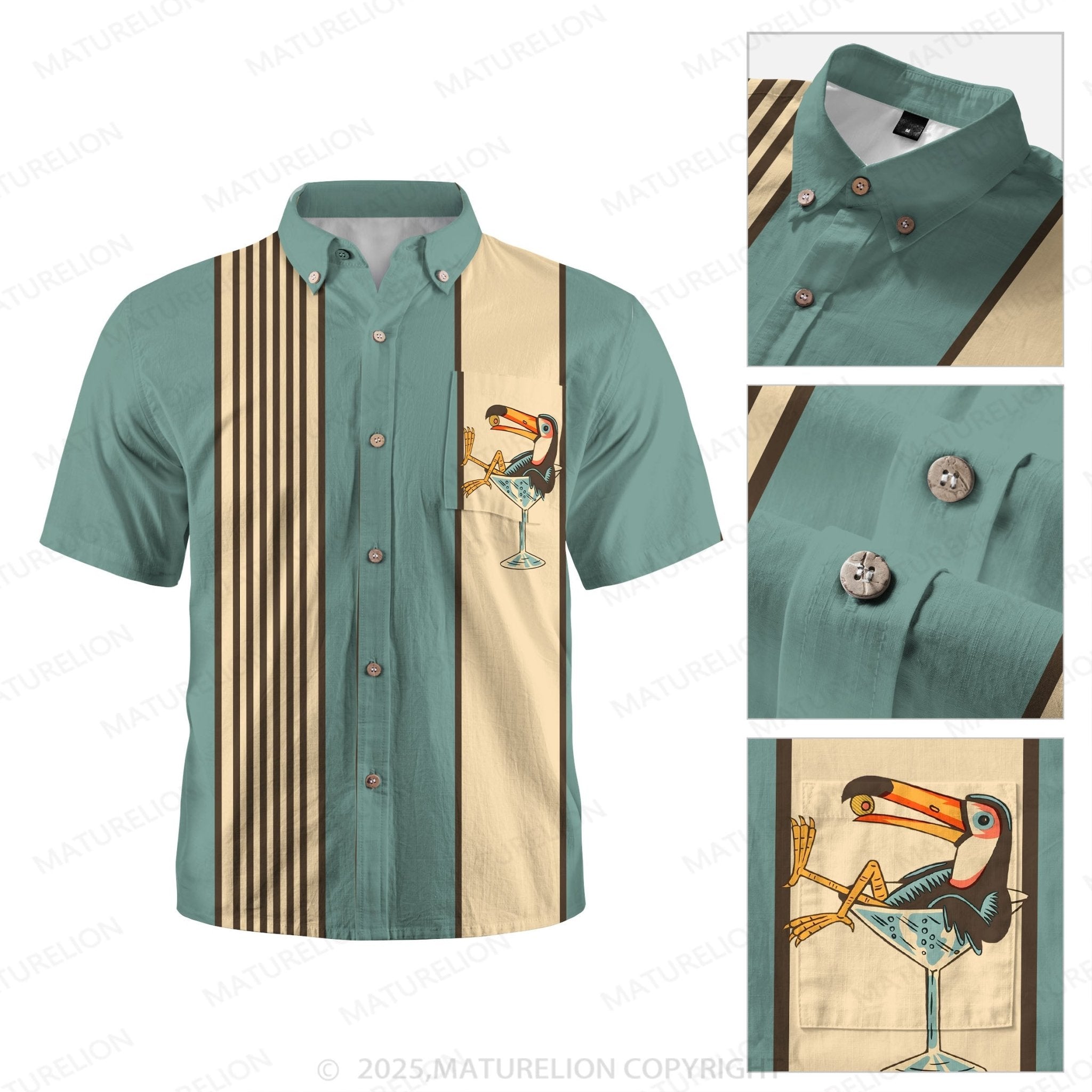 Maturelion Men's Aloha Shirts Vintage Toucan Funny Hawaiian Shirt
