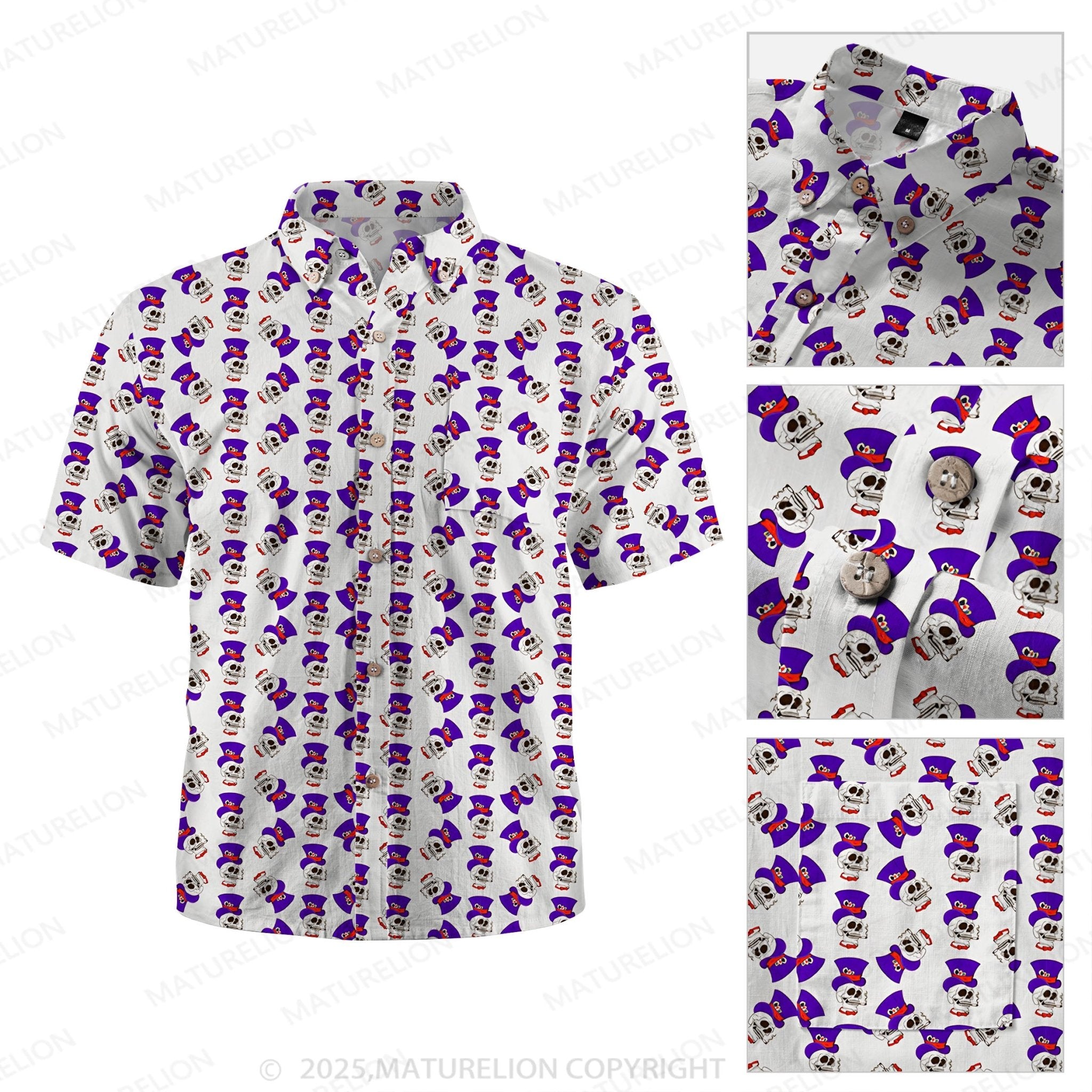 Maturelion Men's Hawaiian Shirt Vintage Skull Hawaiian Shirt