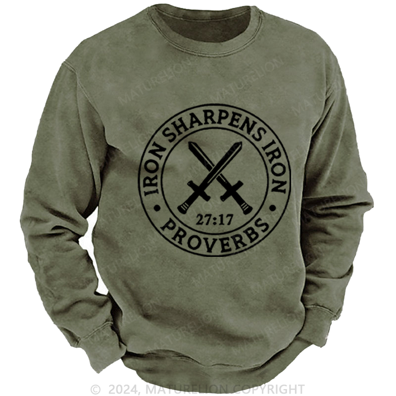 Maturelion Men's Sweatshirts Iron Sharpens Iron Washed Sweatshirts