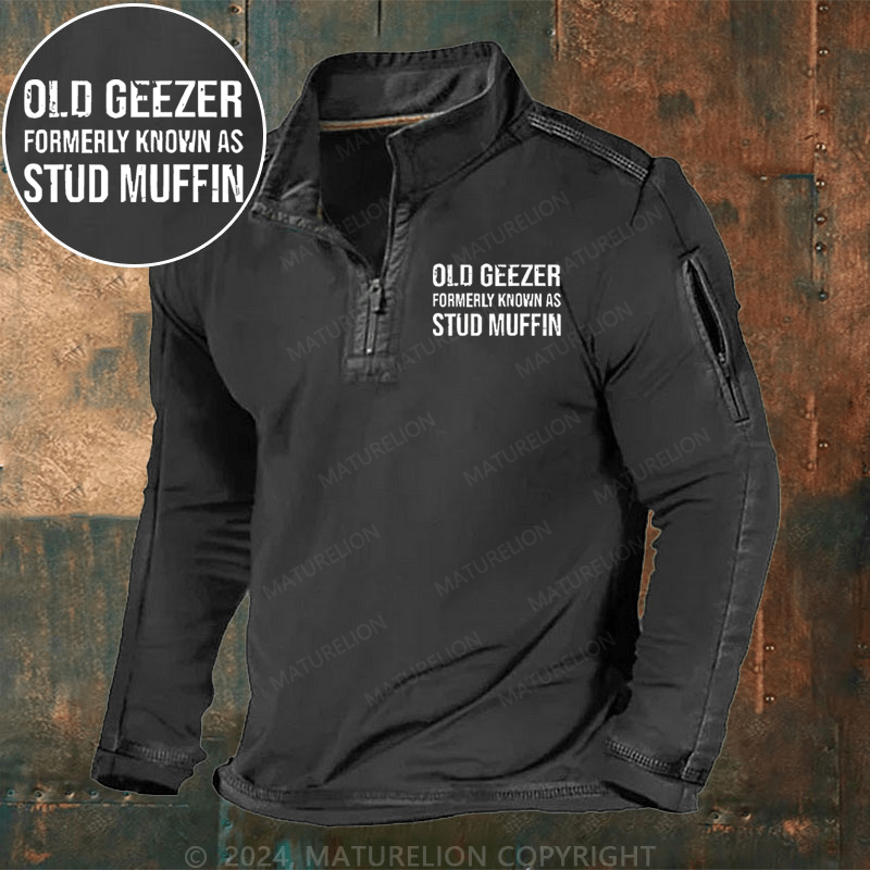 Maturelion Men's Henley Shirt Old Geezer Formerly Known As Stud Muffin Henley Shirt