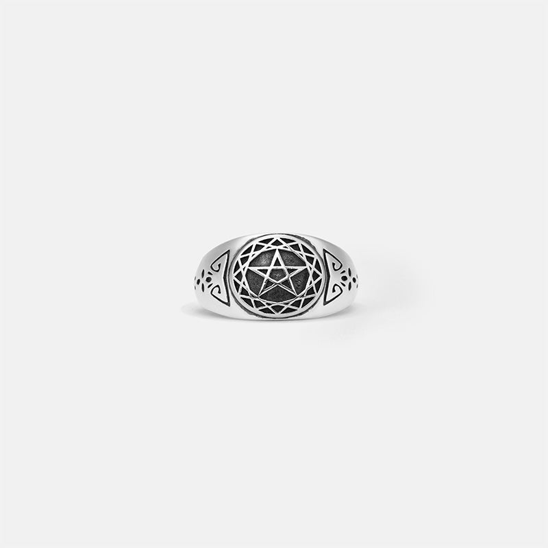 Matuerlion Vintage Celestial Pentagram Signet Ring