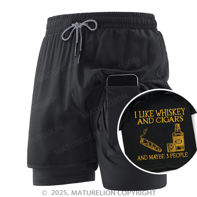 Maturelion Men's Short I Like Whiskey And Cigars And Maybe 3 People Double Layer Short