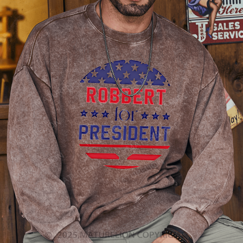 Maturelion Men's Sweatshirts USA President Sweatshirts Washed Sweatshirts
