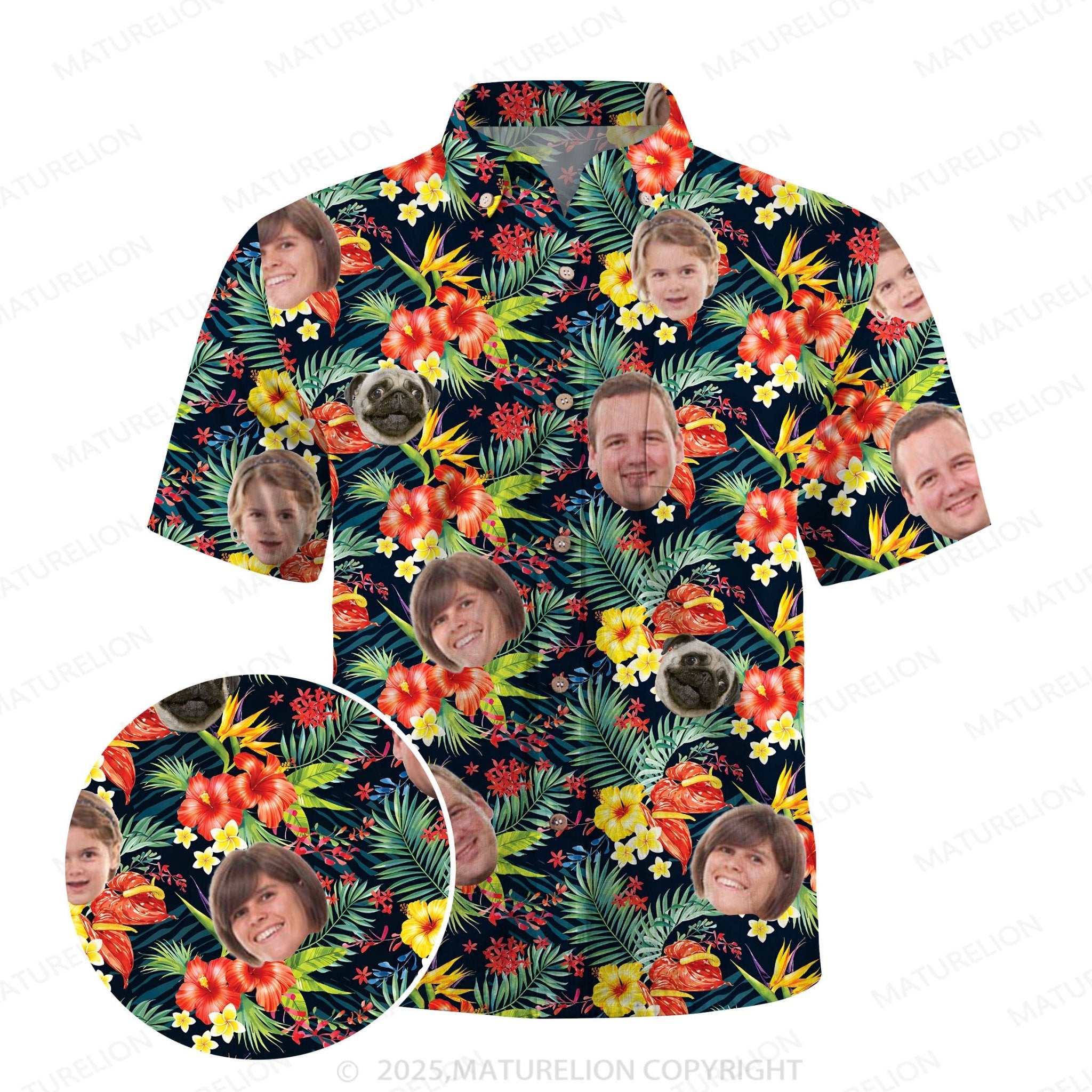 Maturelion Aloha Shirts Hawaiian Shirt with Your Custom Face Print Hawaiian Shirt
