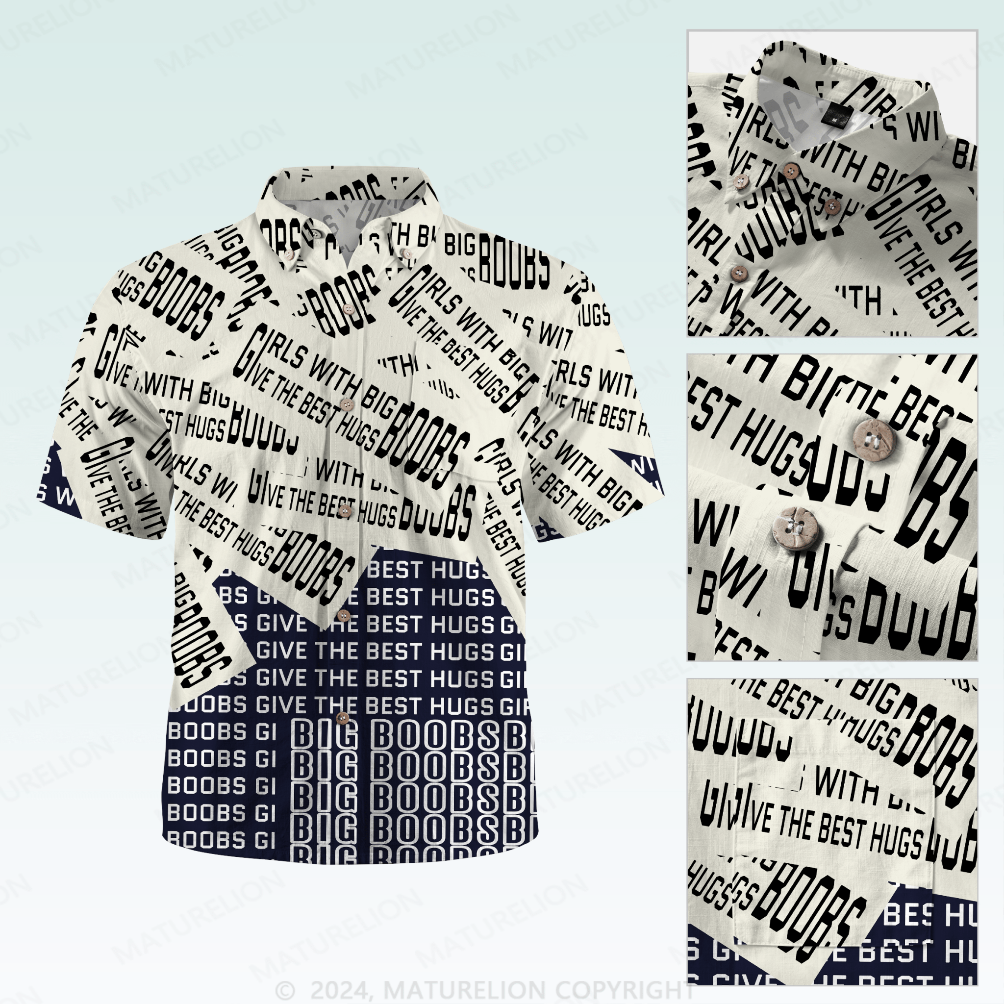 Maturelion Men's Hawaiian Girls With Big Boobs Give The Best Hugs Hawaiian Shirt
