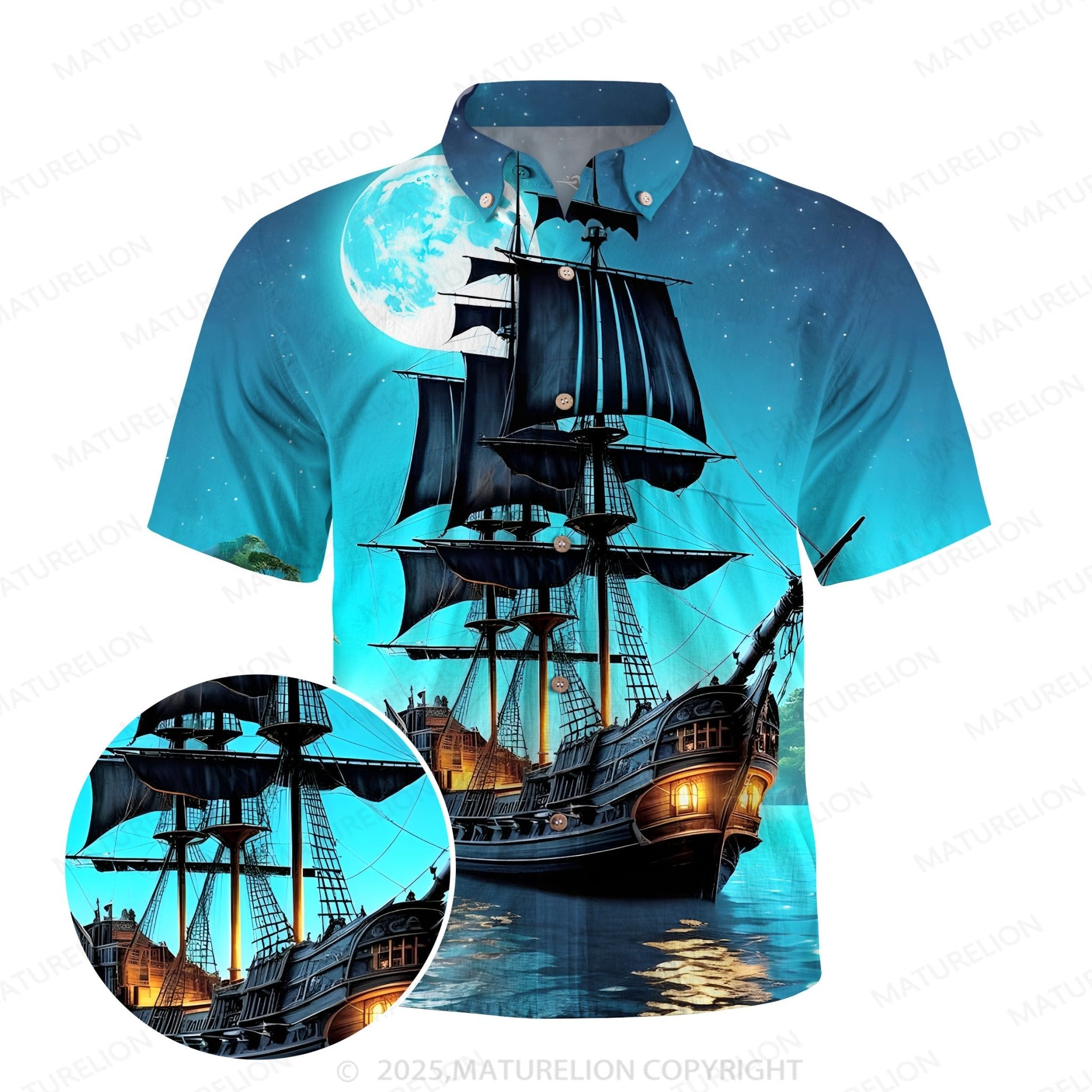 Maturelion Men's Aloha Shirts Boat Pocket Short Sleeve Shirt