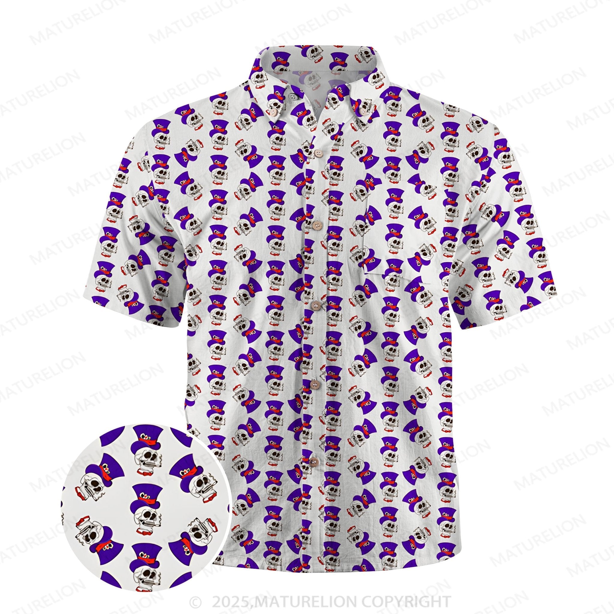 Maturelion Men's Hawaiian Shirt Vintage Skull Hawaiian Shirt
