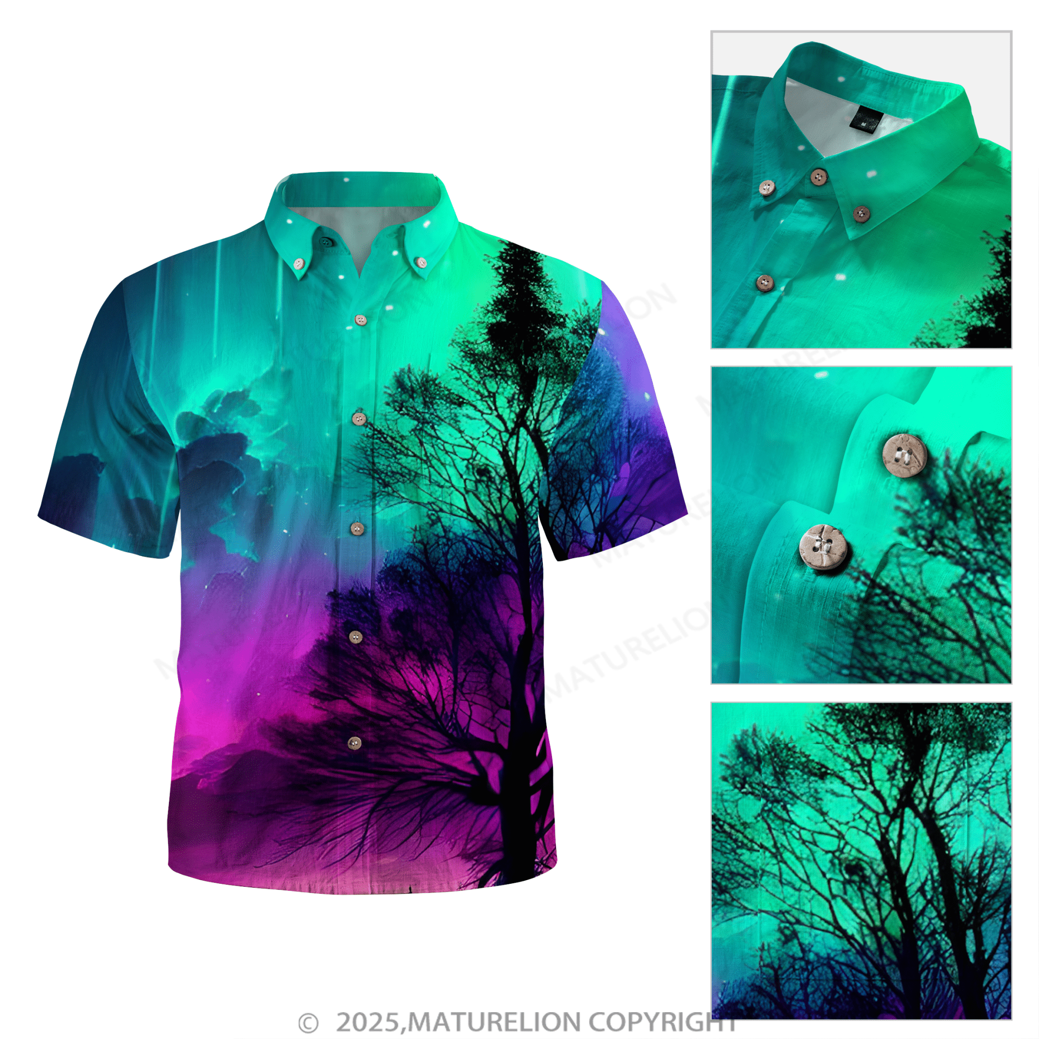 Matreulion Men's Aloha Shirts Aurora Print Hawaiian Shirt