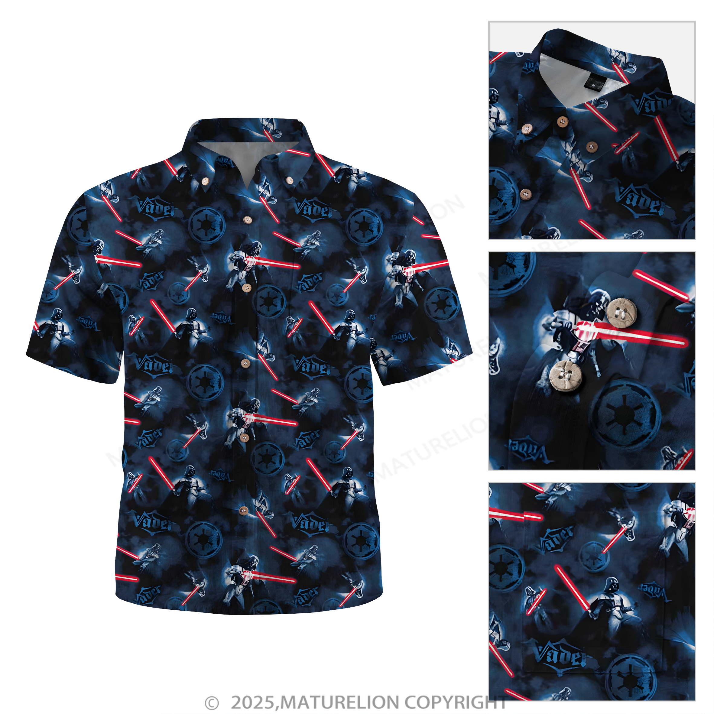 Maturelion Men's Hawaiian Shirt Cosmic Synthwave Dark Helmet Hawaiian Shirt