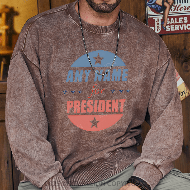 Maturelion Men's Sweatshirts Personalized Name President Sweatshirts Washed Sweatshirts