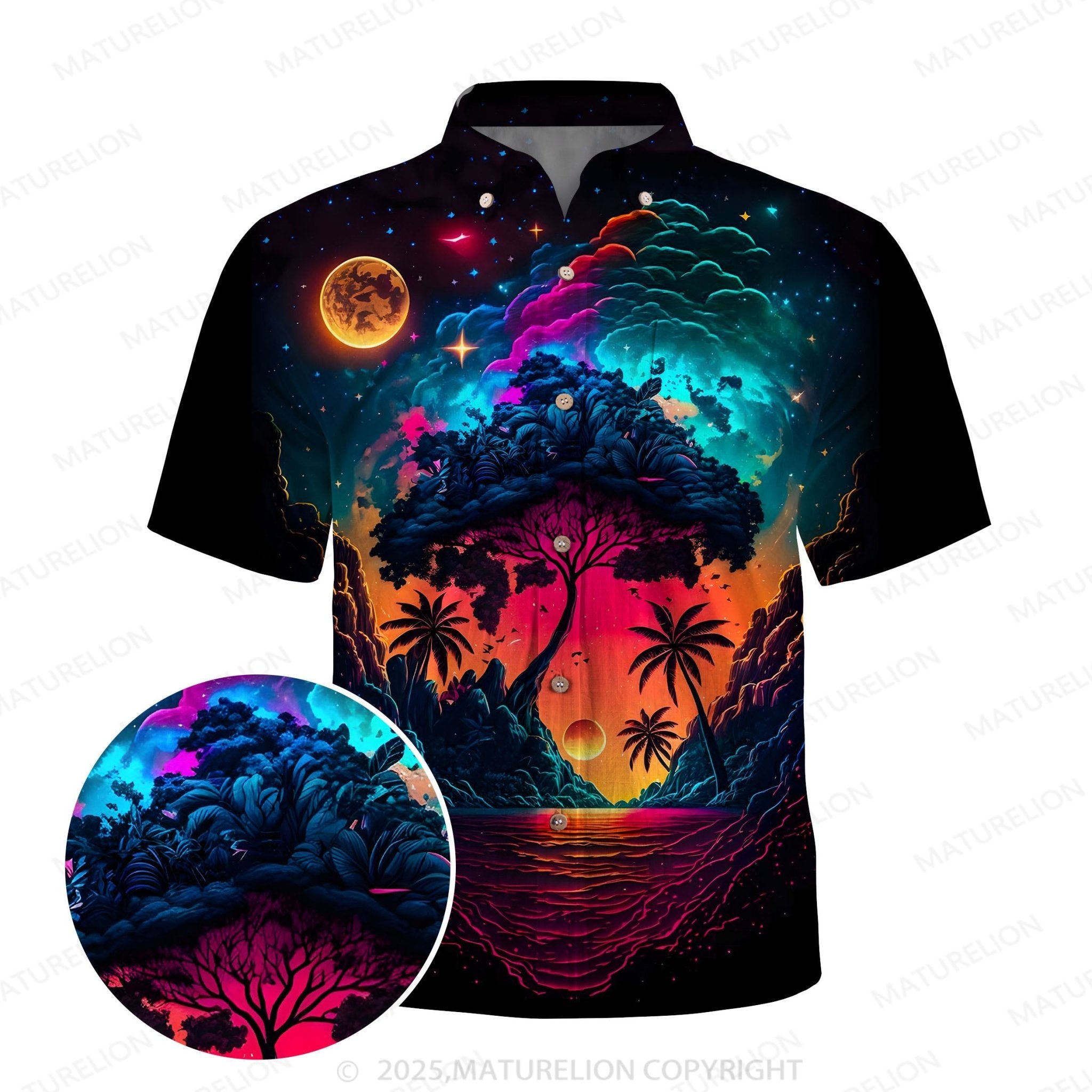 Maturelion Men's Aloha Shirts Palm Tree Print Hawaiian Shirt