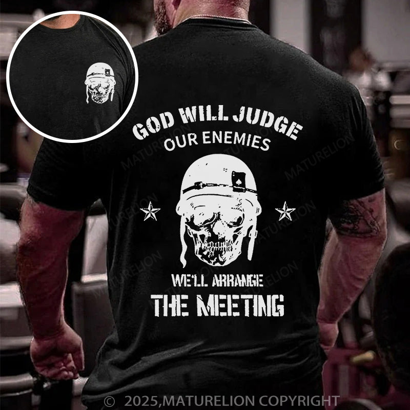 Maturelion Men's T-shirt God Will Judge Our Enemies Graphic Skull Cotton T-shirt