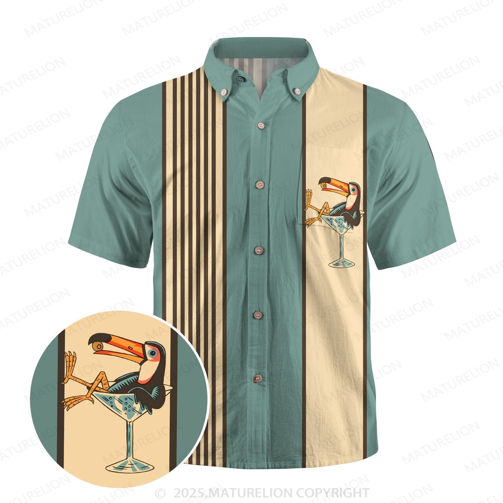 Maturelion Men's Aloha Shirts Vintage Toucan Funny Hawaiian Shirt