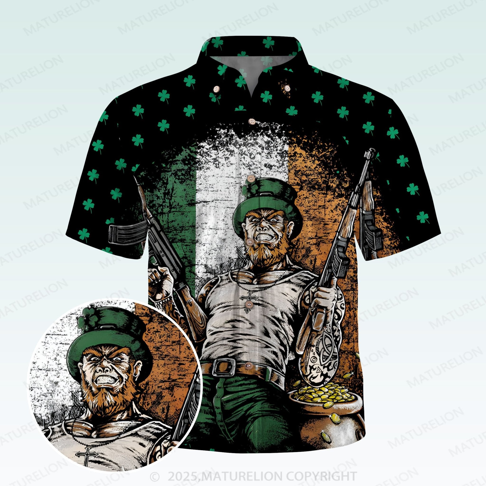 Maturelion St. Patrick's Hawaiian Shirt Vintage Clover Getaway Hawaiian Shirt