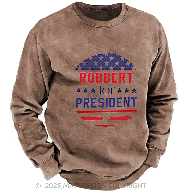 Maturelion Men's Sweatshirts USA President Sweatshirts Washed Sweatshirts