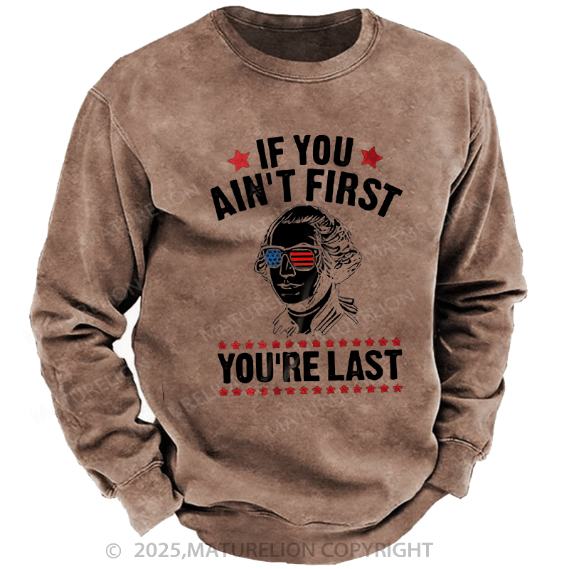 Maturelion Men's Sweatshirts Funny 4th of July Sweatshirts Washed Sweatshirts