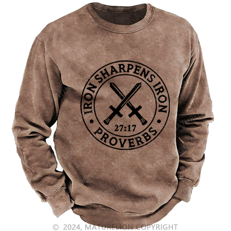 Maturelion Men's Sweatshirts Iron Sharpens Iron Washed Sweatshirts