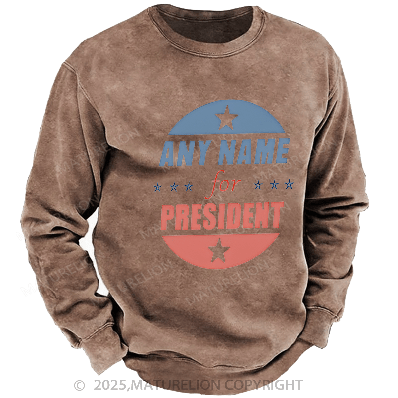 Maturelion Men's Sweatshirts Personalized Name President Sweatshirts Washed Sweatshirts