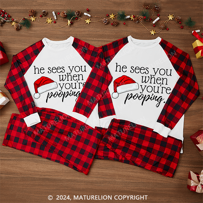Maturelion Christmas Shirt He Sees Yo Whe You Pooping Shirt