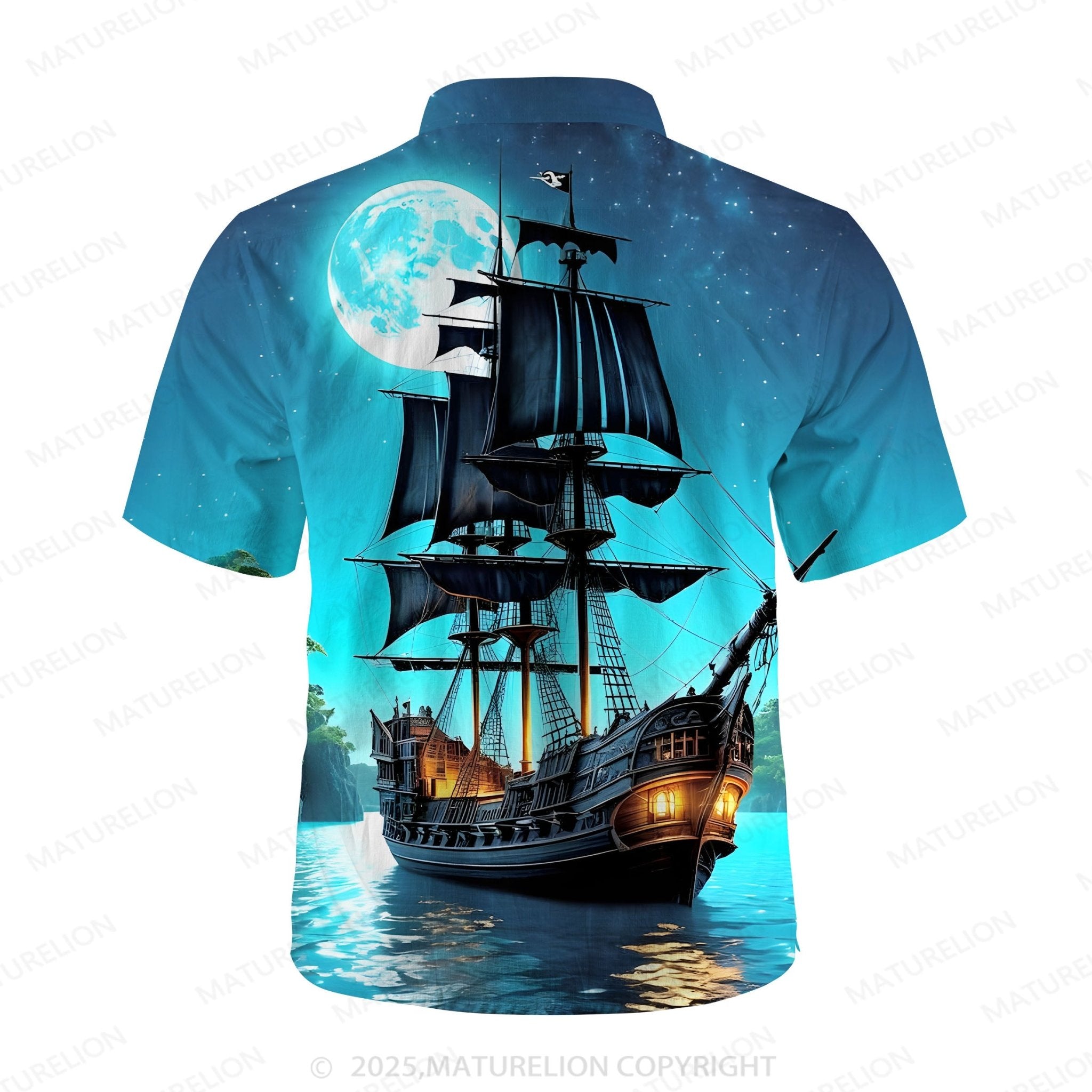 Maturelion Men's Aloha Shirts Boat Pocket Short Sleeve Shirt