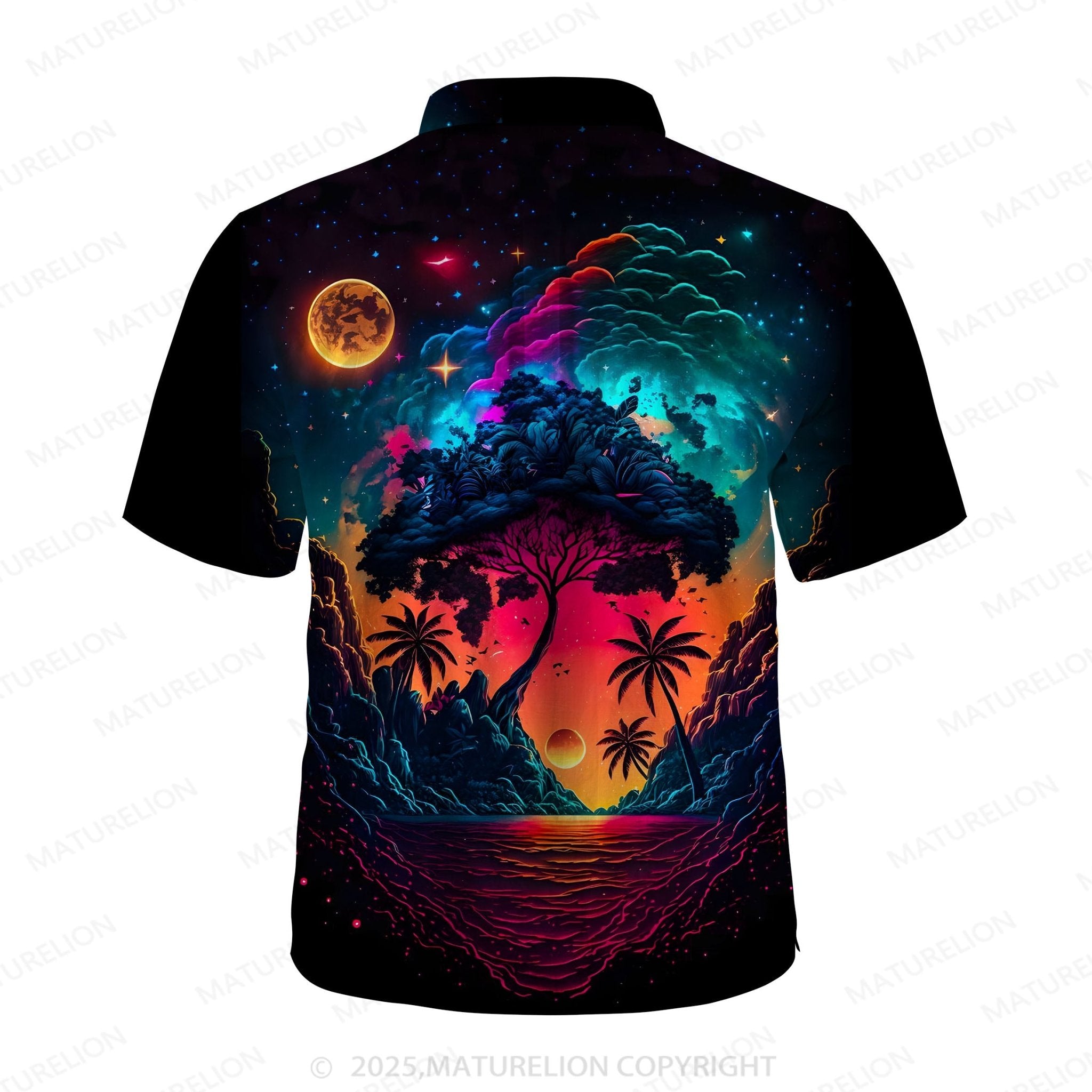 Maturelion Men's Aloha Shirts Palm Tree Print Hawaiian Shirt